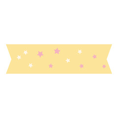 Yellow starry banner sticker with pink stars perfect for party invites, scrapbooks, and cheerful pastel-themed designs.