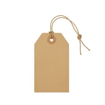 Brown paper tag with string, isolated on white background
