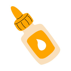 Vector illustration of a bottle of glue for children's crafts and art. Beige container with an orange lid and a label with a drop.