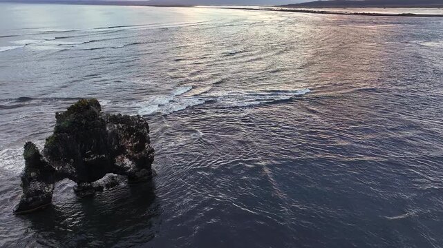 Aerial view of the coastal scenery around Hvitserkur in the north of Iceland