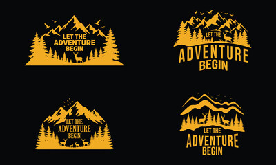 Let the adventure begin vintage outdoor wilderness designs set with mountain and forest