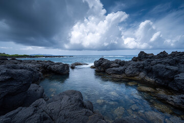 Rocky coast volcanic rock tidal pool ocean