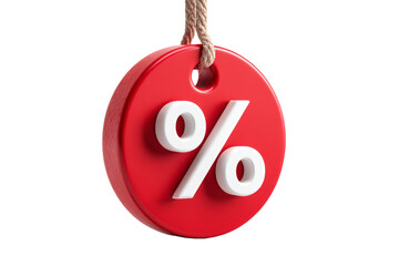 3D red percent sign hanging on rope