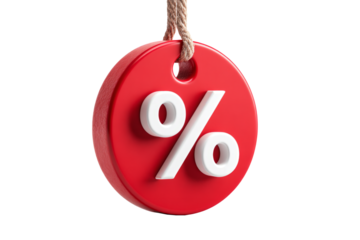 3D red percent sign hanging on rope