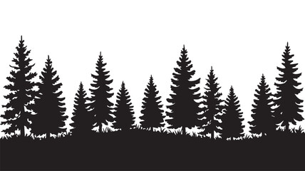 Obraz premium landscape with black silhouettes of trees and hills, trees silhouettes set. Black pine woods 