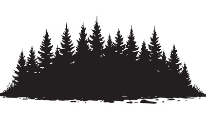 Obraz premium landscape with black silhouettes of trees and hills, trees silhouettes set. Black pine woods 