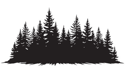 Obraz premium landscape with black silhouettes of trees and hills, trees silhouettes set. Black pine woods 