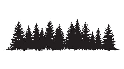 Obraz premium landscape with black silhouettes of trees and hills, trees silhouettes set. Black pine woods 
