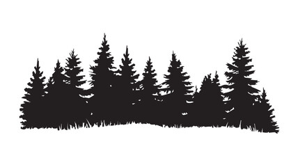 Fototapeta premium landscape with black silhouettes of trees and hills, trees silhouettes set. Black pine woods 
