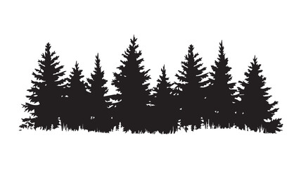 Obraz premium landscape with black silhouettes of trees and hills, trees silhouettes set. Black pine woods 