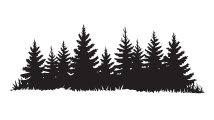 Fototapeta premium landscape with black silhouettes of trees and hills, trees silhouettes set. Black pine woods 