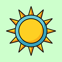 Bright yellow sun icon with blue outline and pointed rays on a&hellip;