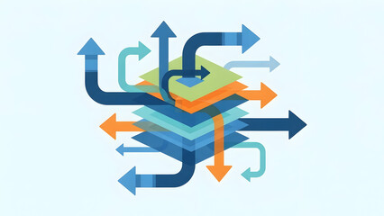 Multidirectional Arrows Surrounding 3D Cube Layers.