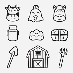 set of farmer with outline style good for icon, symbol, element design, coloring book, etc
