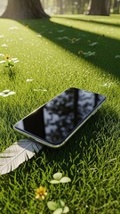 Smartphone Mockup Front-Facing Flat Lay Top-Down On Natural Linen Fabric