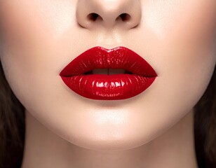 Naklejka premium close up lips of young woman with red lipstick