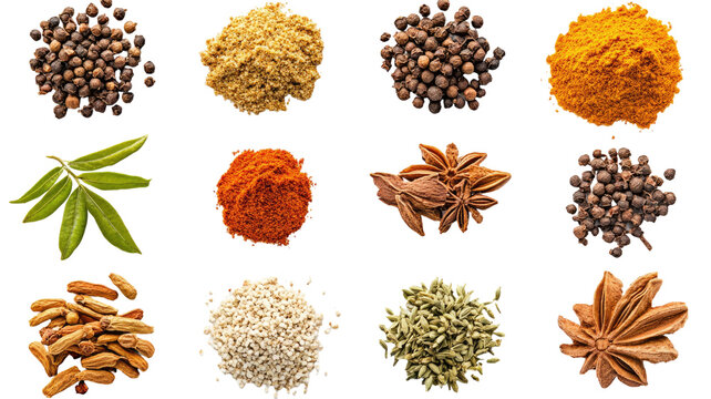 Set of garam masala spice blend aromatic herbs Indian cuisine cooking ingredient flavorful seasoning realistic illustration isolated on white background