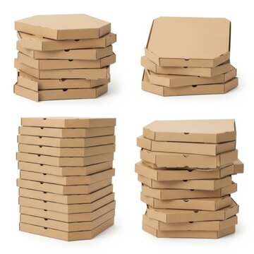 Stacks of pizza boxes isolated on white background