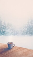 Cozy winter coffee illustration calm snowy landscape design serene commercial art concept