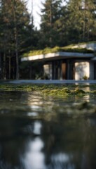 Obraz premium Serene lake house design blends nature luxury a peaceful waterside retreat evokes calm elegance