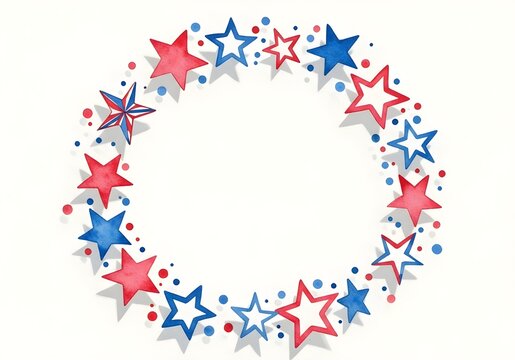 Patriotic star wreath with red and blue watercolor design for american celebrations