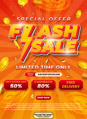 Special offer flash sale discount up to 50% off 3d editable vector text effect template for price off promotion, store signage, flier, website header and digital advertisement.