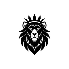 Royal lion head silhouette crowned for premium leadership brand identity On white Background Vector illustration