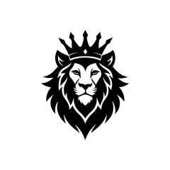 Lion head silhouette with crown symbolizing luxury leadership branding On white Background Vector illustration