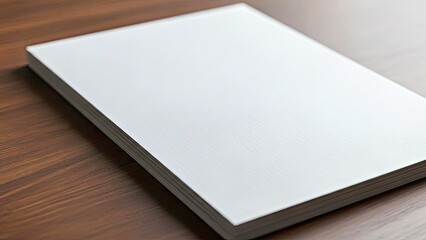 Fototapeta premium Blank Paper Stack Mockup on Dark Wood Table for Design Presentation.jpg