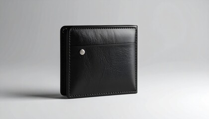 Close-up of a black leather bi-fold wallet on a white background
