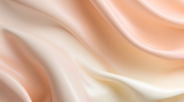 Luxurious drapes of peach and cream satin fabric presenting a soft and elegant texture