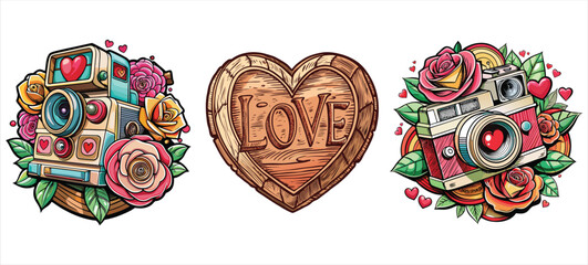 Vintage red floral heart ornament with rose swirls and decorative patterns on a white background for a romantic Valentine wedding card design vector illustration