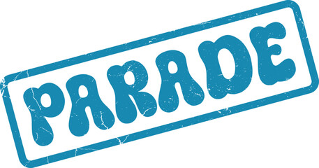 Playful Parade blue text stamp with wavy font perfect for festive event promotions