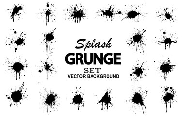 a set of black ink splatters on a white background, black ink splashes, Black grunge ink splatter vector illustration