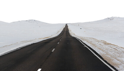 Empty winter road through snowy landscape