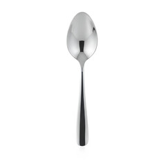 Metal dining spoon isolated on transparent background, classic stainless steel tableware for kitchen, restaurant use, food serving, catering and cutlery design