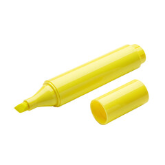 Yellow highlighter marker pen with cap, stationery writing tool isolated on transparent background for studying, marking text, office work, and learning