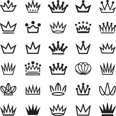 Mega Vector Bundle of 100+ Minimalist Icons: Royal Crowns Luxury Tiaras Fantasy RPG Headwear and Creative Educational Symbols for Branding Gaming