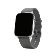 Modern smartwatch with black screen and silicone strap, wearable digital technology device for fitness tracking, health monitoring and smart lifestyle isolated on black background