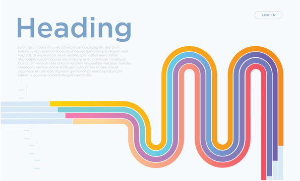 Colorful abstract wave infographic landing page. Flowing rainbow paths. Creative business presentations, startup website, technology marketing, data storytelling, sound visualizations modern UI design