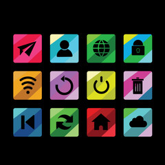 Colorful gradient app icons on a black background, design, software, icons, web, mobile, 
Set of gradient app icons vector design elements for user interface and mobile apps