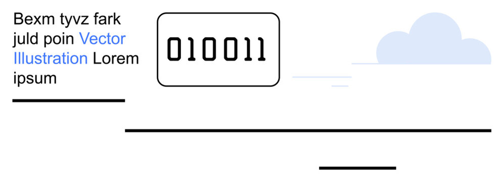 Data analysis, cloud computing, digital information, minimalism, technology concepts, online communication. Binary code and cloud icon with clean layout. Data analysis and cloud computing concept