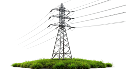 Electric transmission tower high voltage power grid infrastructure steel lattice energy utility structure realistic illustration isolated on white background