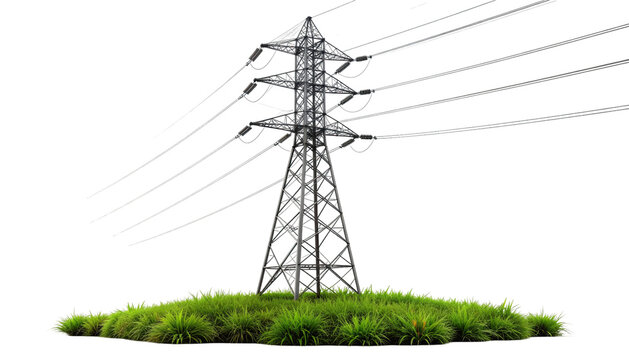 Electric transmission tower high voltage power grid infrastructure steel lattice energy utility structure realistic illustration isolated on white background - Powered by Adobe