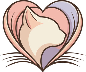 Cat profile in heart shape pastel colors vector silhouette