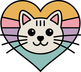 Cat face in heart shape with pastel stripes vector