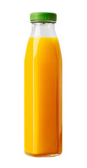 orange juice bottle with green cap on white background