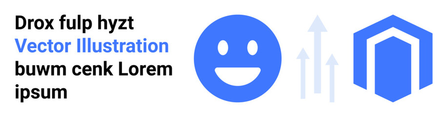 Digital growth, business strategies, positivity, branding, corporate identity, geometric patterns. A happy face, upward arrows and a hexagon-thumbs up geometric shape. Digital growth and business