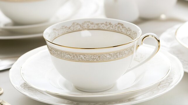 regularizing. Elegant white porcelain teacup with gold filigree patterns, soft window light highlighting delicate details. bar promotions.