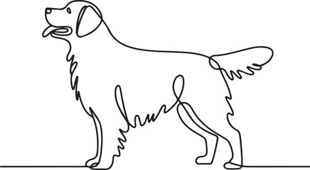 Golden Retriever dog outline vector black and white single line drawing